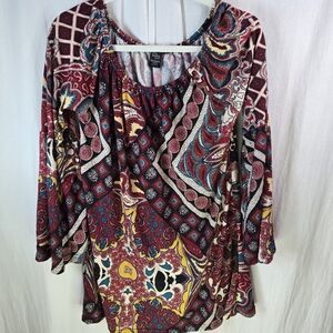 Win Win Womens Tunic Top With Belled Sleeves Size L-XL Multicolored